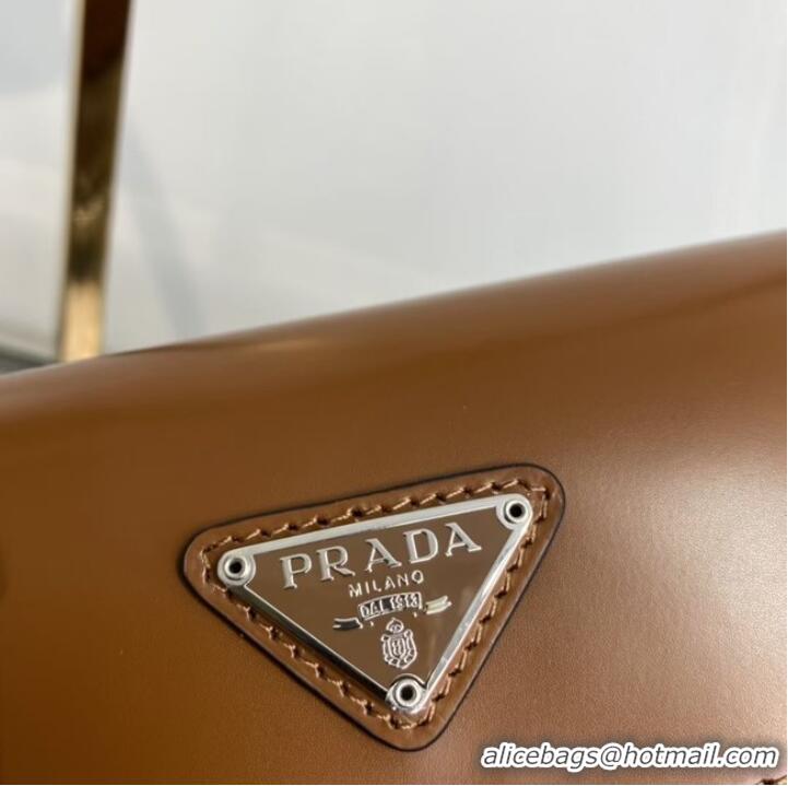 Top Quality Prada Cleo brushed leather shoulder bag with flap 1BD311 brown