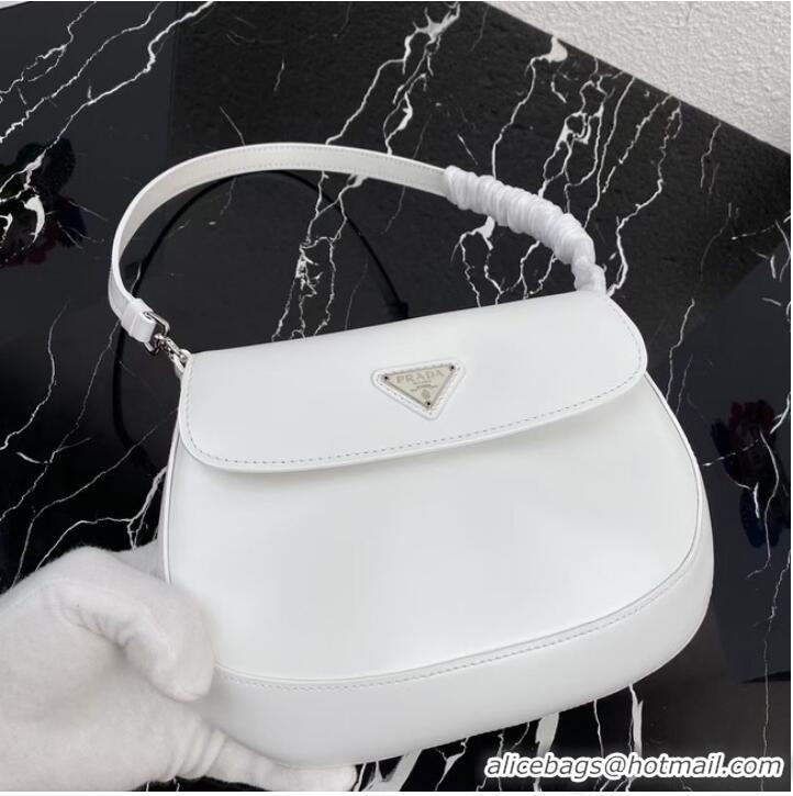 Affordable Price Prada Cleo brushed leather shoulder bag with flap 1BD311 white