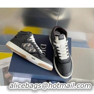 Grade Quality Dior B27 High-Top Sneakers in Calfskin and Oblique Canvas Black 1226108