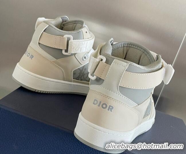 Best Grade Dior B27 High-Top Sneakers with Buckle in Calfskin White/Grey 1226109