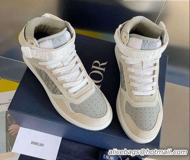 Best Grade Dior B27 High-Top Sneakers with Buckle in Calfskin White/Grey 1226109