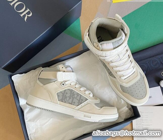 Best Grade Dior B27 High-Top Sneakers with Buckle in Calfskin White/Grey 1226109