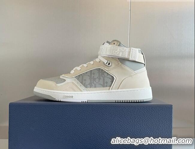 Best Grade Dior B27 High-Top Sneakers with Buckle in Calfskin White/Grey 1226109