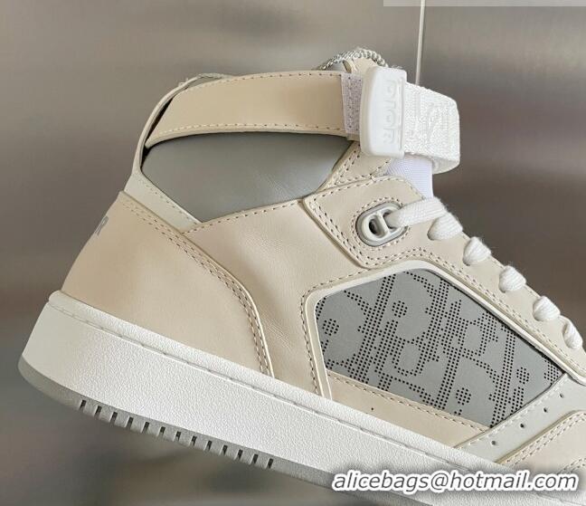 Best Grade Dior B27 High-Top Sneakers with Buckle in Calfskin White/Grey 1226109