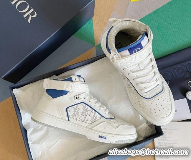 Sumptuous Dior B27 High-Top Sneakers with Buckle in Calfskin White/Blue 1226111