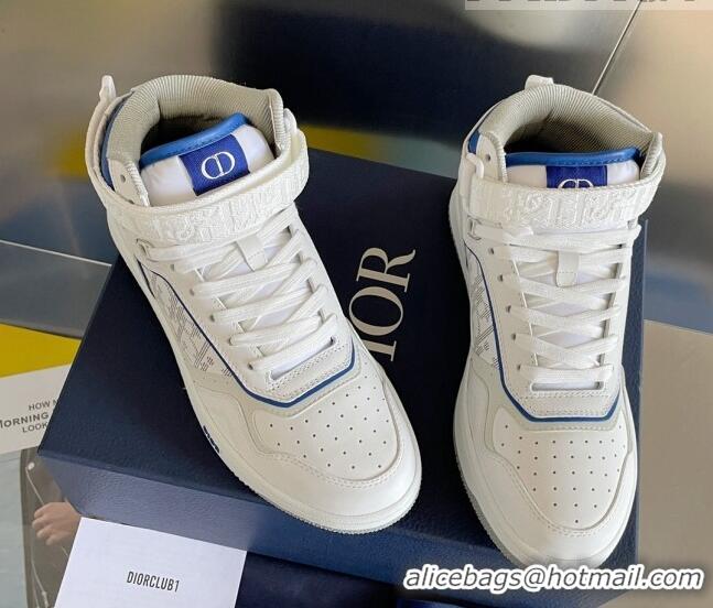 Sumptuous Dior B27 High-Top Sneakers with Buckle in Calfskin White/Blue 1226111