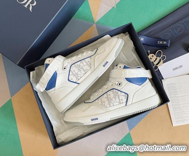 Sumptuous Dior B27 High-Top Sneakers with Buckle in Calfskin White/Blue 1226111