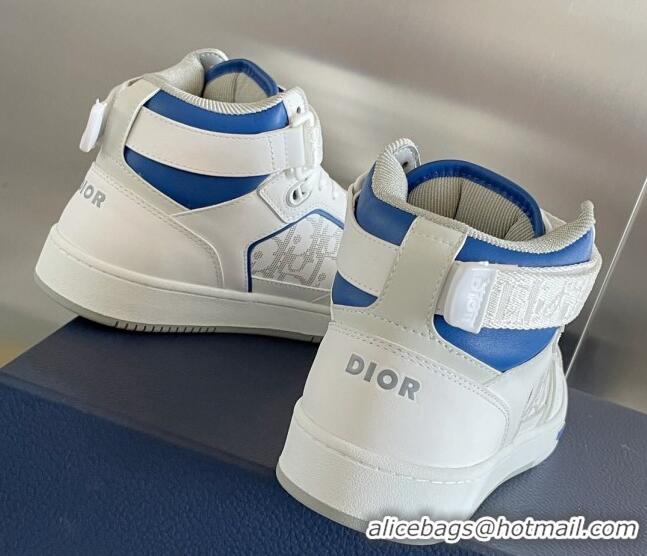 Sumptuous Dior B27 High-Top Sneakers with Buckle in Calfskin White/Blue 1226111