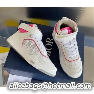 Luxurious Dior B27 High-Top Sneakers with Buckle in Calfskin White/Pink 1226112