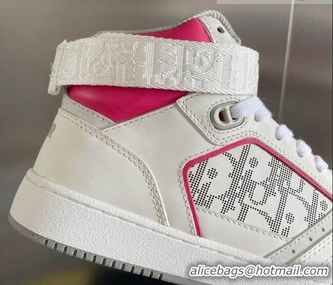 Luxurious Dior B27 High-Top Sneakers with Buckle in Calfskin White/Pink 1226112