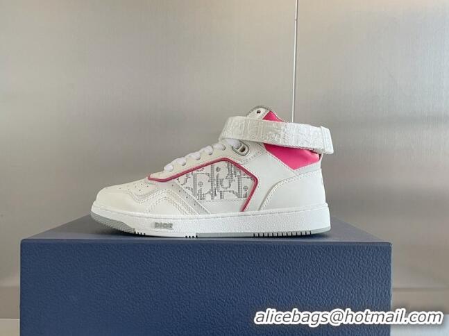 Luxurious Dior B27 High-Top Sneakers with Buckle in Calfskin White/Pink 1226112