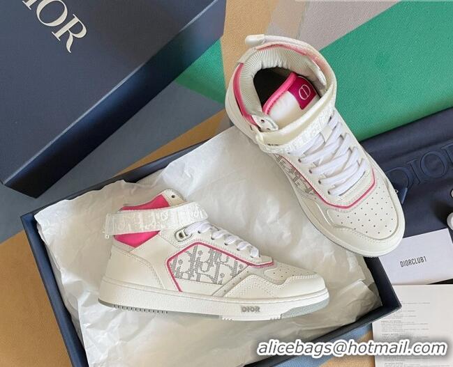 Luxurious Dior B27 High-Top Sneakers with Buckle in Calfskin White/Pink 1226112