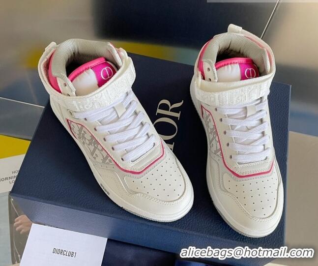 Luxurious Dior B27 High-Top Sneakers with Buckle in Calfskin White/Pink 1226112