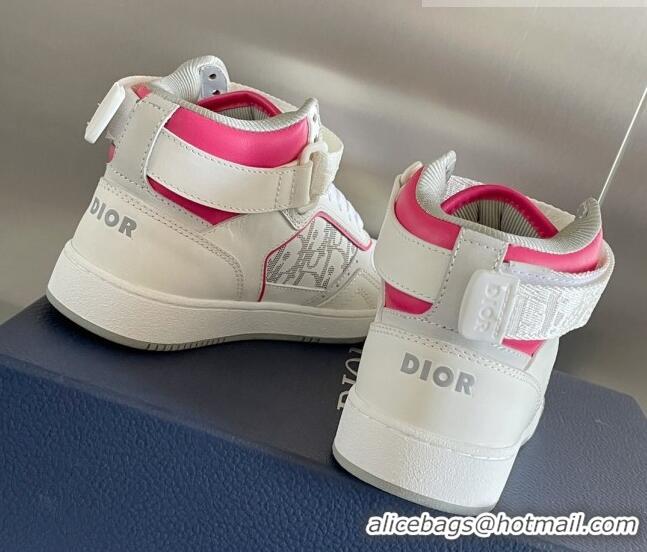 Luxurious Dior B27 High-Top Sneakers with Buckle in Calfskin White/Pink 1226112