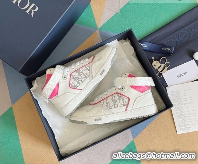 Luxurious Dior B27 High-Top Sneakers with Buckle in Calfskin White/Pink 1226112