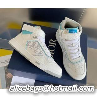 Stylish Dior B27 High-Top Sneakers with Buckle in Calfskin White/Blue 1226113