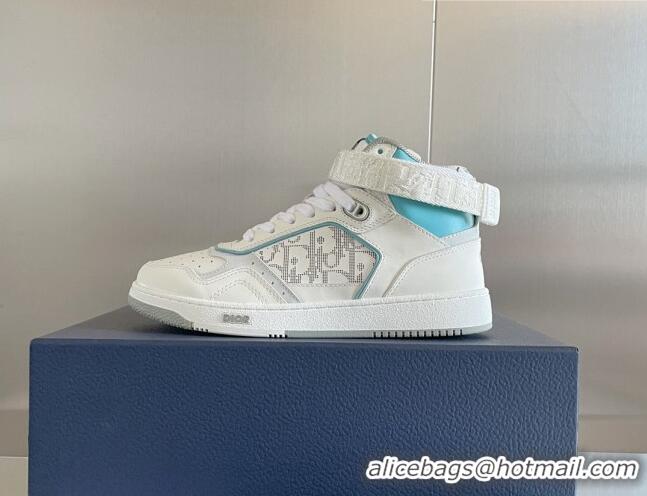 Stylish Dior B27 High-Top Sneakers with Buckle in Calfskin White/Blue 1226113