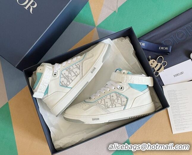 Stylish Dior B27 High-Top Sneakers with Buckle in Calfskin White/Blue 1226113