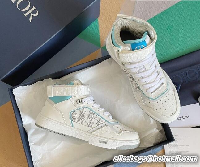 Stylish Dior B27 High-Top Sneakers with Buckle in Calfskin White/Blue 1226113