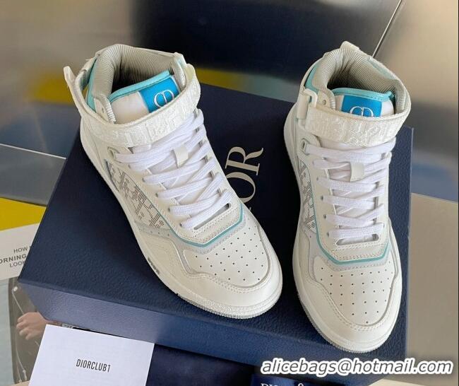 Stylish Dior B27 High-Top Sneakers with Buckle in Calfskin White/Blue 1226113