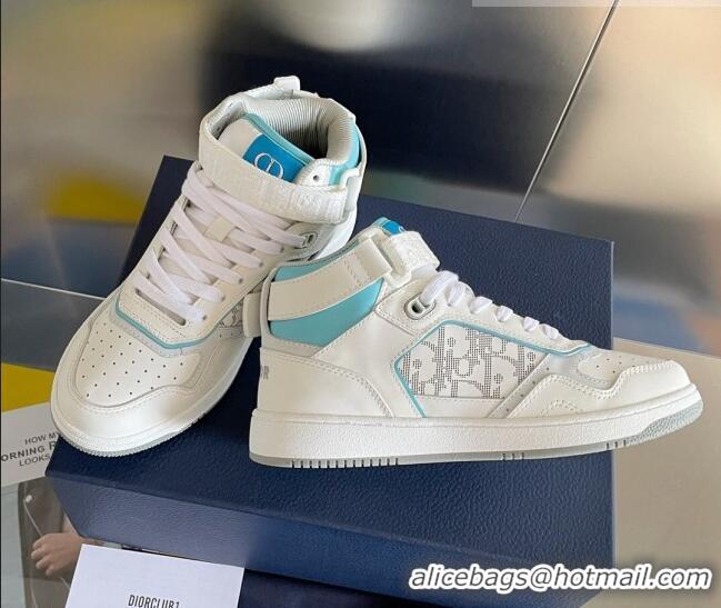 Stylish Dior B27 High-Top Sneakers with Buckle in Calfskin White/Blue 1226113