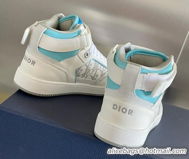 Stylish Dior B27 High-Top Sneakers with Buckle in Calfskin White/Blue 1226113