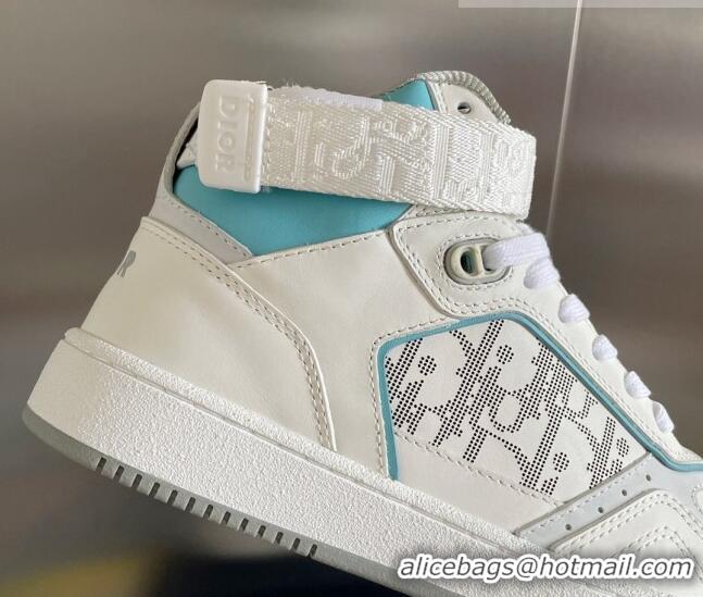 Stylish Dior B27 High-Top Sneakers with Buckle in Calfskin White/Blue 1226113