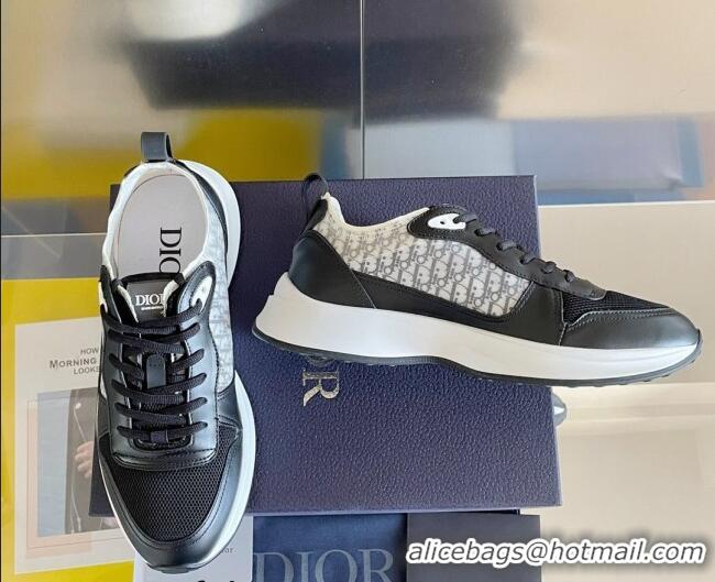 Purchase Dior B25 Runner Low-Top Sneakers in Black Smooth Calfskin and Mesh with Oblique Canvas 1226115