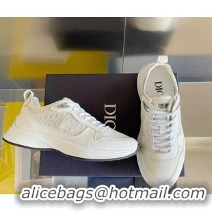 Best Price Dior B25 Runner Low-Top Sneakers in White Smooth Calfskin and Mesh with Oblique Canvas 1226116