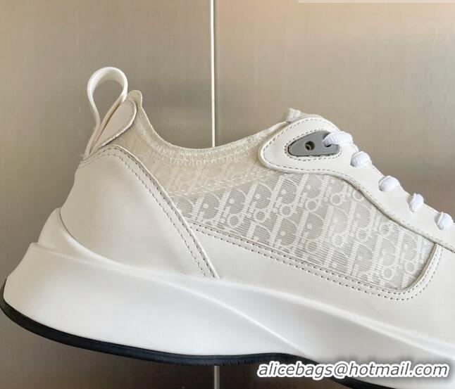 Best Price Dior B25 Runner Low-Top Sneakers in White Smooth Calfskin and Mesh with Oblique Canvas 1226116