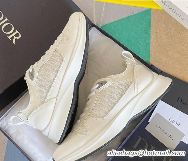 Best Price Dior B25 Runner Low-Top Sneakers in White Smooth Calfskin and Mesh with Oblique Canvas 1226116