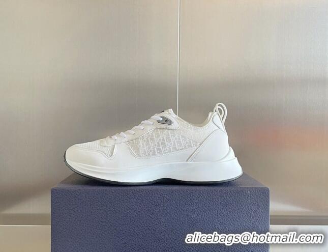 Best Price Dior B25 Runner Low-Top Sneakers in White Smooth Calfskin and Mesh with Oblique Canvas 1226116