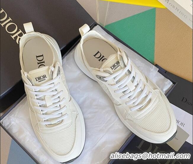 Best Price Dior B25 Runner Low-Top Sneakers in White Smooth Calfskin and Mesh with Oblique Canvas 1226116