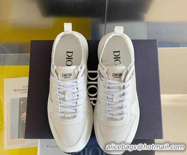 Best Price Dior B25 Runner Low-Top Sneakers in White Smooth Calfskin and Mesh with Oblique Canvas 1226116