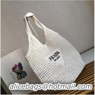 Top Design Prada Crochet tote bag 1BG424 White