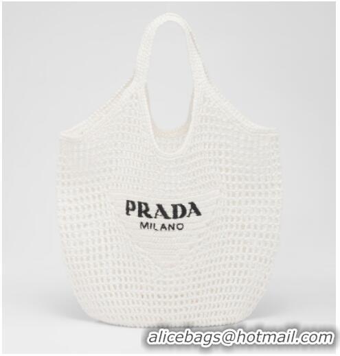 Top Design Prada Crochet tote bag 1BG424 White