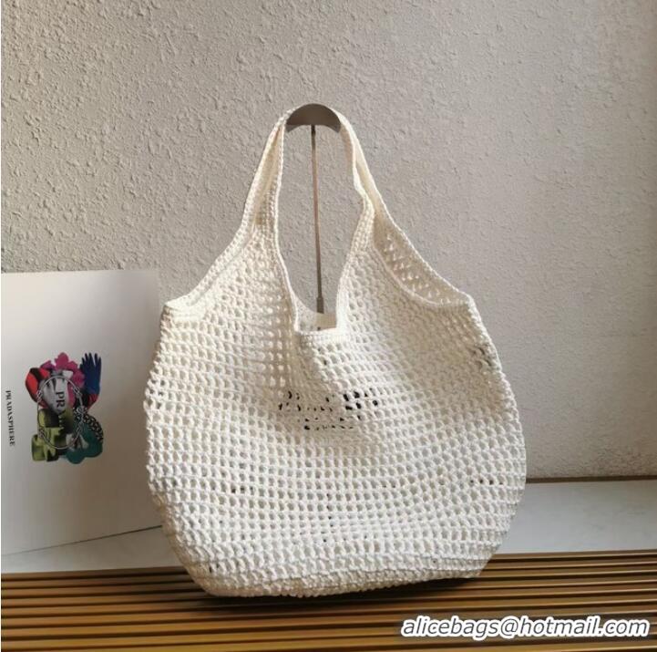 Top Design Prada Crochet tote bag 1BG424 White