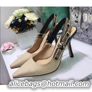 Feminine Dior J'Adior Slingback Pumps 9.5cm in Beige Linen 122892