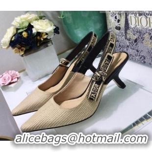 Shop Duplicate Dior J'Adior Slingback Pumps 6.5cm in Beige Linen 122893