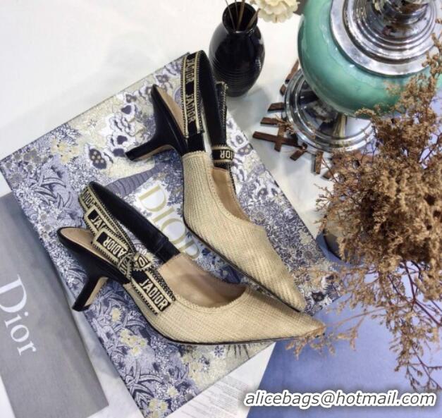 Shop Duplicate Dior J'Adior Slingback Pumps 6.5cm in Beige Linen 122893