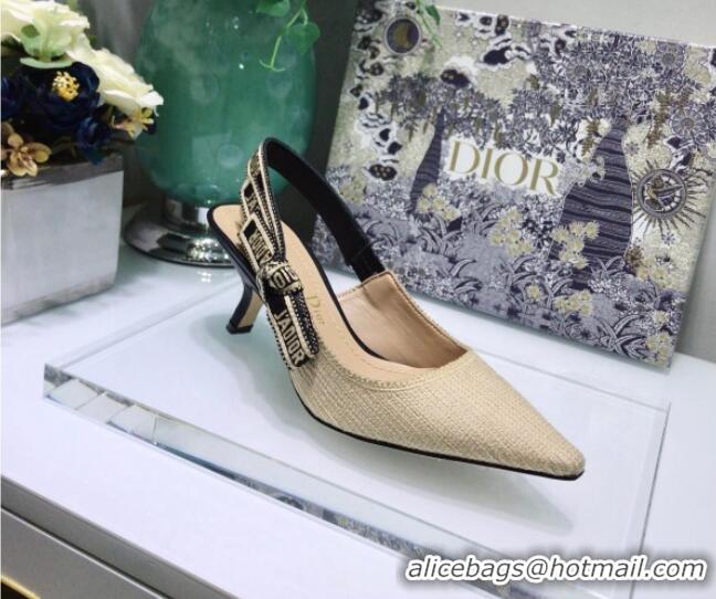 Shop Duplicate Dior J'Adior Slingback Pumps 6.5cm in Beige Linen 122893