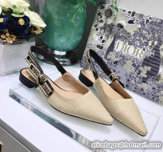 Grade Quality Dior J'Adior Slingback Ballerina Flat in Beige Linen 122894