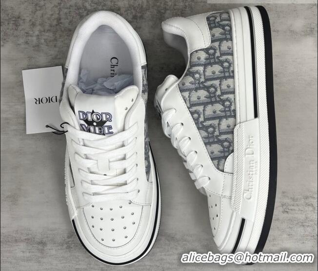 Good Quality Dior Fall Low-top Sneakers in Leather and Oblique Canvas White/Grey 122926