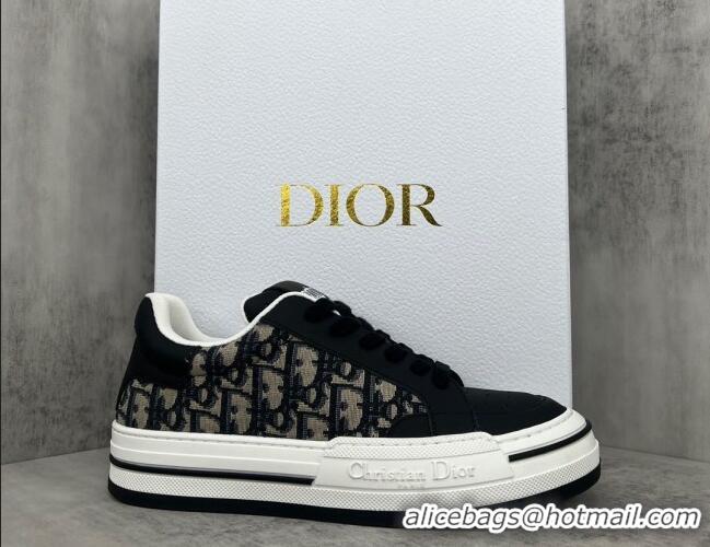 Discount Fashion Dior Fall Low-top Sneakers in Leather and Oblique Canvas Black/Beige 122927