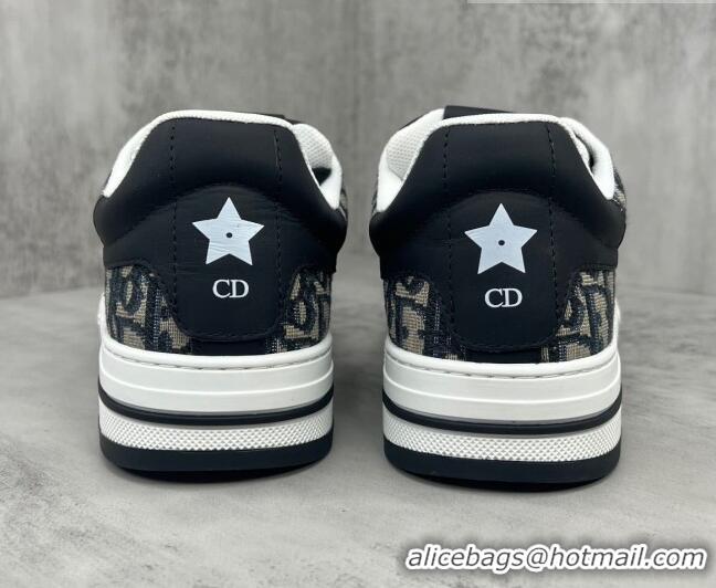 Discount Fashion Dior Fall Low-top Sneakers in Leather and Oblique Canvas Black/Beige 122927