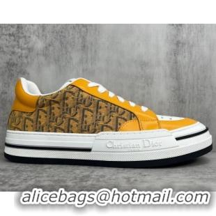 Sophisticated Dior Fall Low-top Sneakers in Leather and Oblique Canvas Yellow 122928