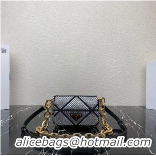 Discount Prada Satin mini-bag with crystals 1BD329 black