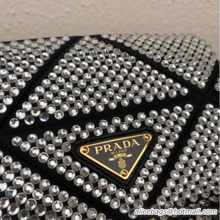 Discount Prada Satin mini-bag with crystals 1BD329 black