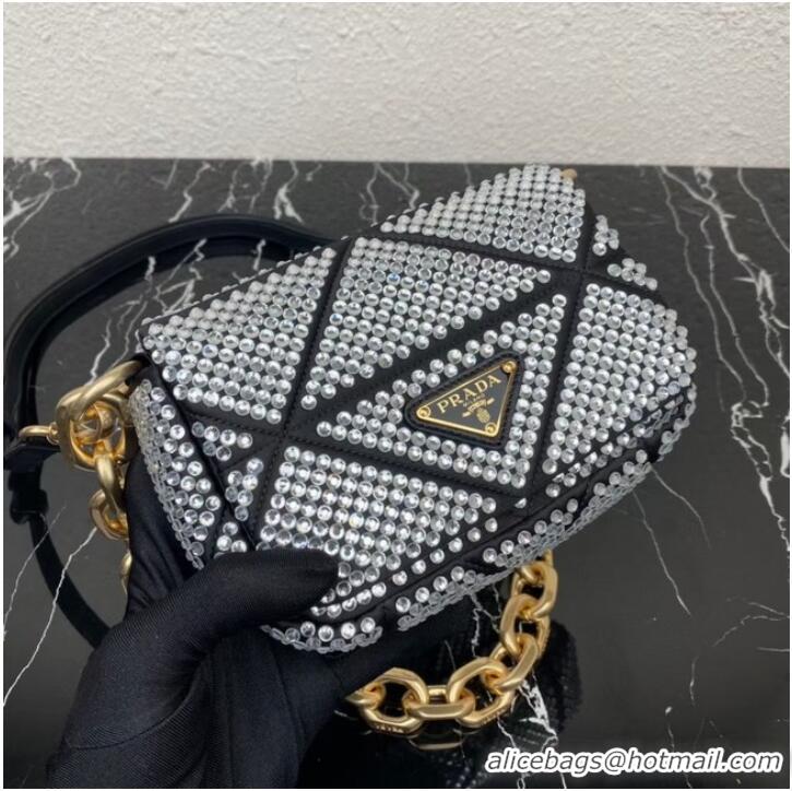 Discount Prada Satin mini-bag with crystals 1BD329 black