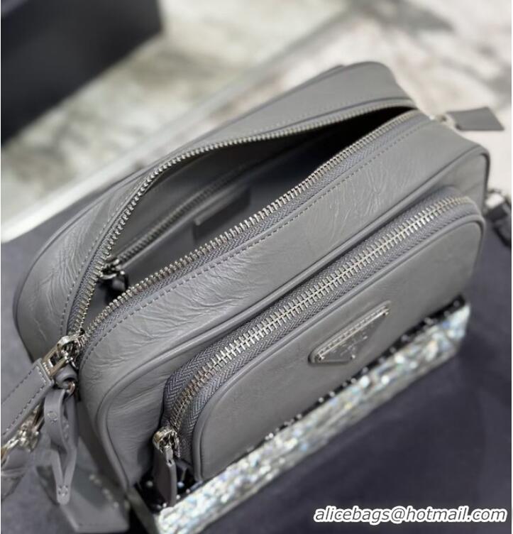 Top Quality Prada Leather shoulder bag 1BH98 gray